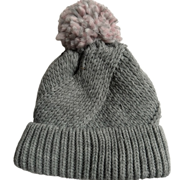 Rachel Zoe Gray Knit Fleece-Lined Beanie Winter Hat with Pom - Picture 3 of 8